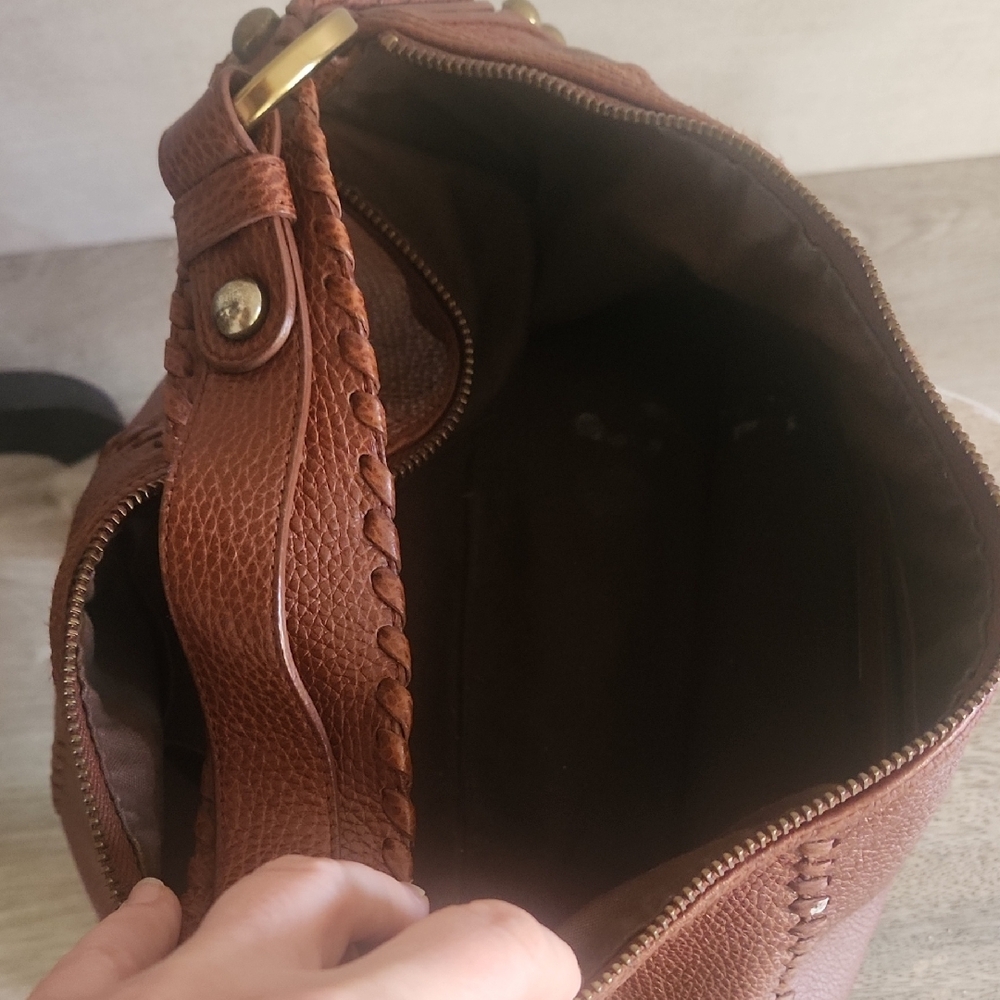 Isabella Fiore Tan Leather Hobo Bag with Gold Studs - Picture 7 of 8